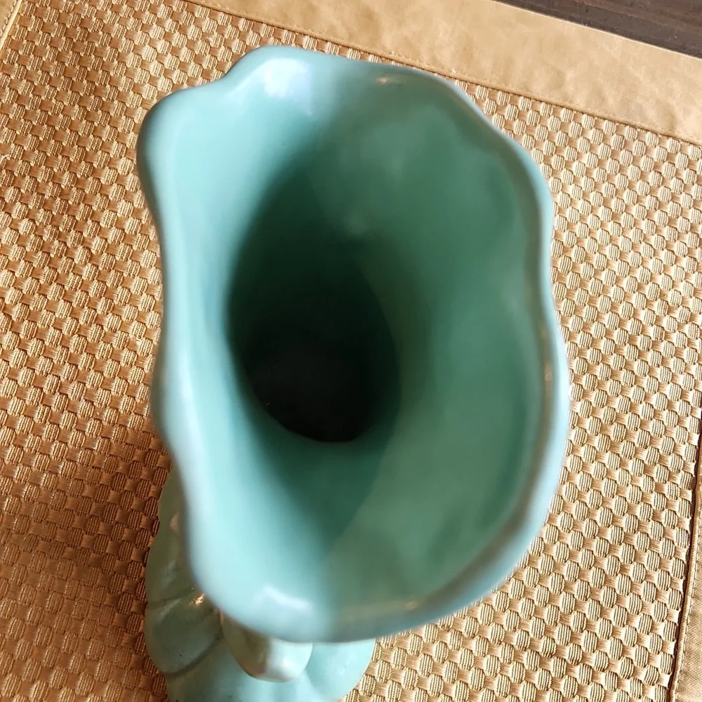 Vintage Weller Pottery Matte Green Cornucopia Vase Wild Rose Mcm